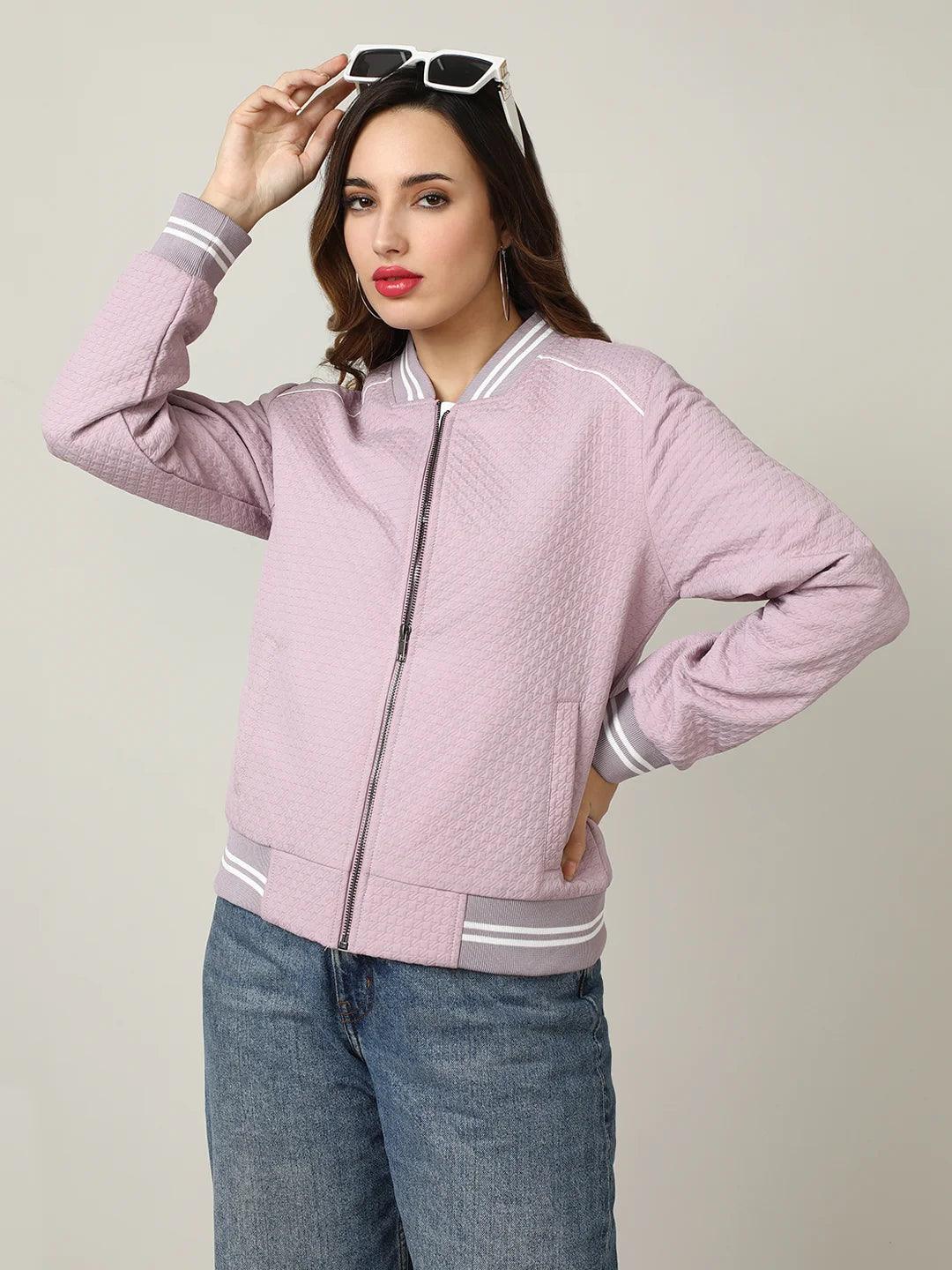 Discover the latest fashion with the Women's Varsity Collar Self-Design Jacket by Fort Collins. Buy online now and elevate your wardrobe no matter where you are in India.