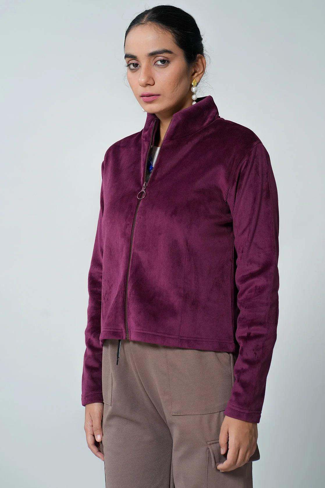 Upgrade your wardrobe with this Women's Wine Corduroy Jacket from Fort Collins. Available for online purchase in India.