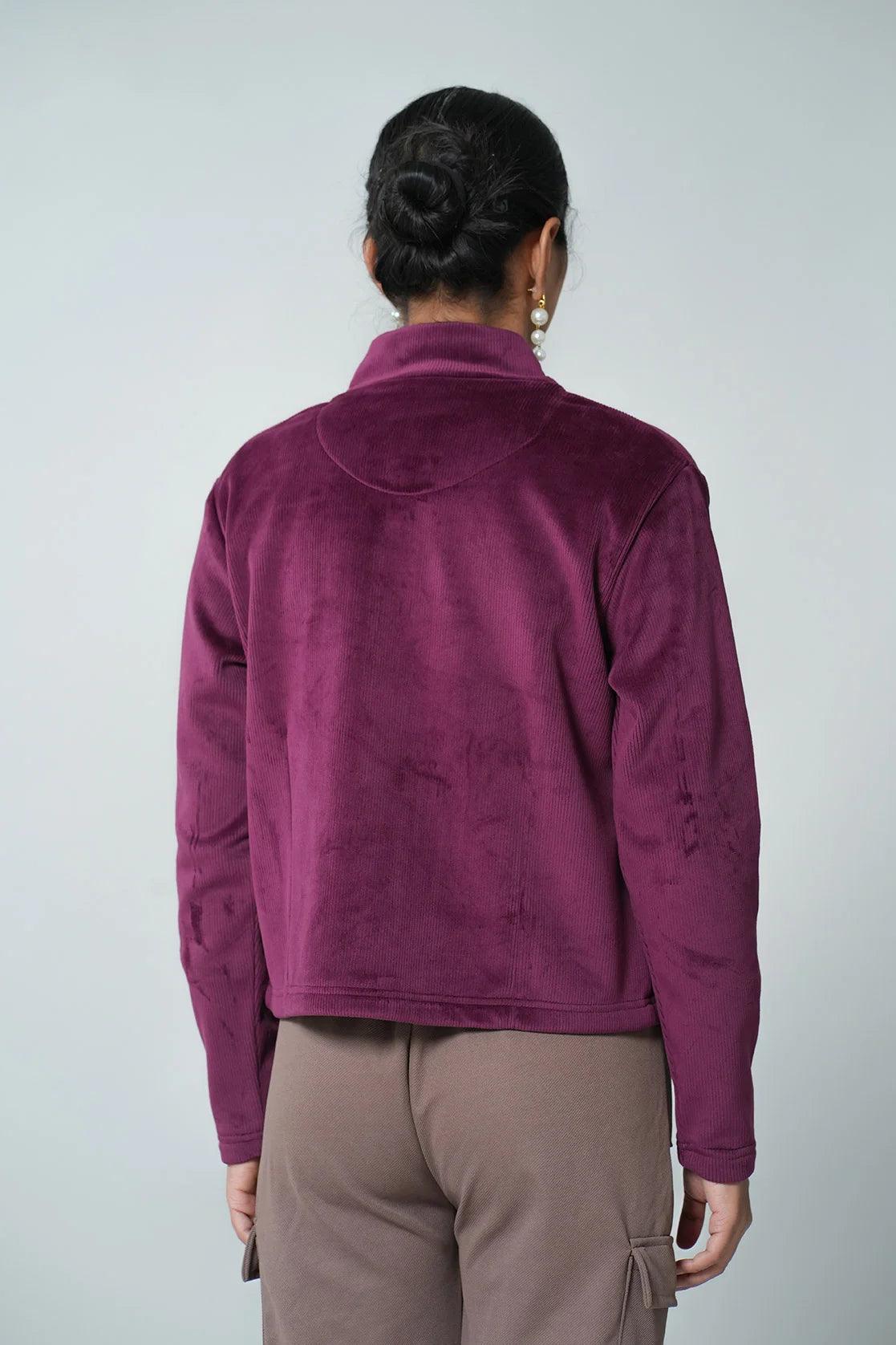 Upgrade your wardrobe with the Fort Collins Women's Wine Corduroy Jacket featuring a stand collar. Shop online now for this trendy piece from anywhere in India.