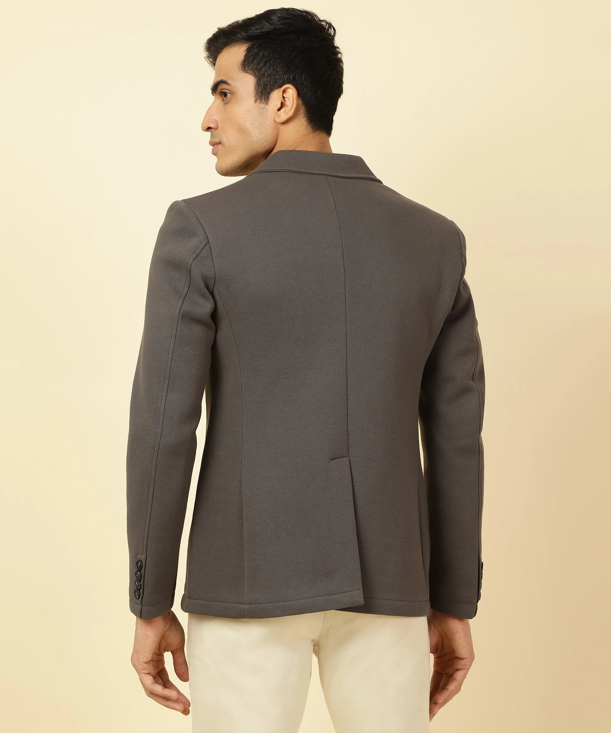 Purchase a stylish Men's Grey Knitted Blazer with Notched Lapel from Fort Collins, available for online shopping in India.