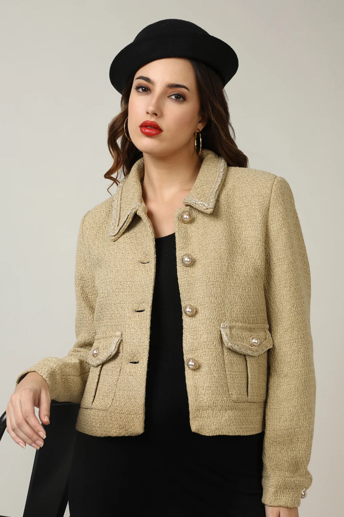 Explore the fashionable wardrobe collection of Women's Khaki Metallic Yarn Short Coat with Polyester Lining by Fort Collins. Upgrade your style with online shopping, available nationwide in India.